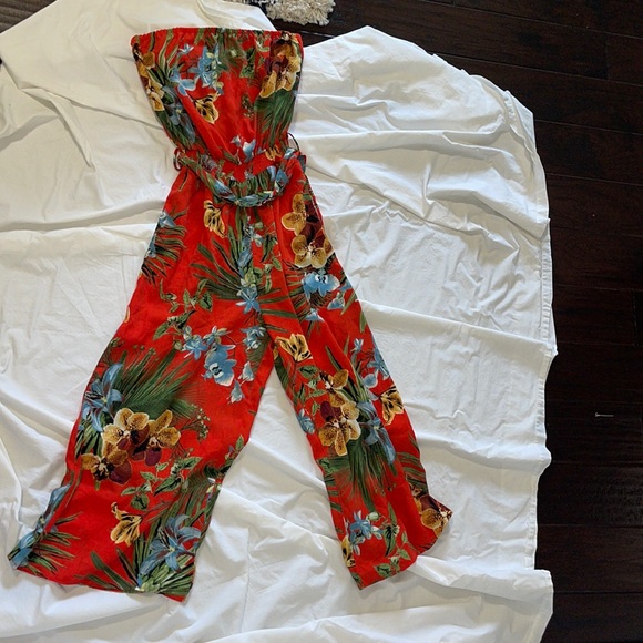 Women’s small tropical mind code small strapless jumpsuit - Picture 1 of 6